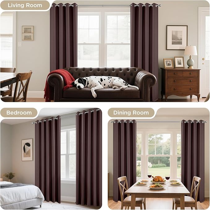 Joydeco Blackout Curtains 108 Inch Length 2 Panels Set, Thermal Insulated Long Curtains& Drapes 2 Burg, Room Darkening Grommet Drapes for Living Room Bedroom Window (W52 x L108 Inch, Chocolate)