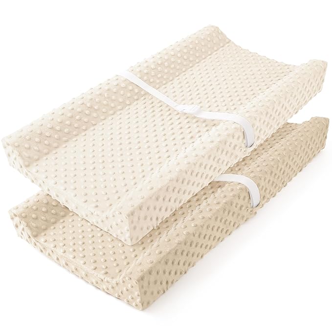 Susurration Changing Pad Covers 2Pack Minky Dots Plush Diaper Change Table Covers 33x17x7in Ultra Soft Changing Pad Sheets for Unisex Baby Girls Boys (Brown&Cream)