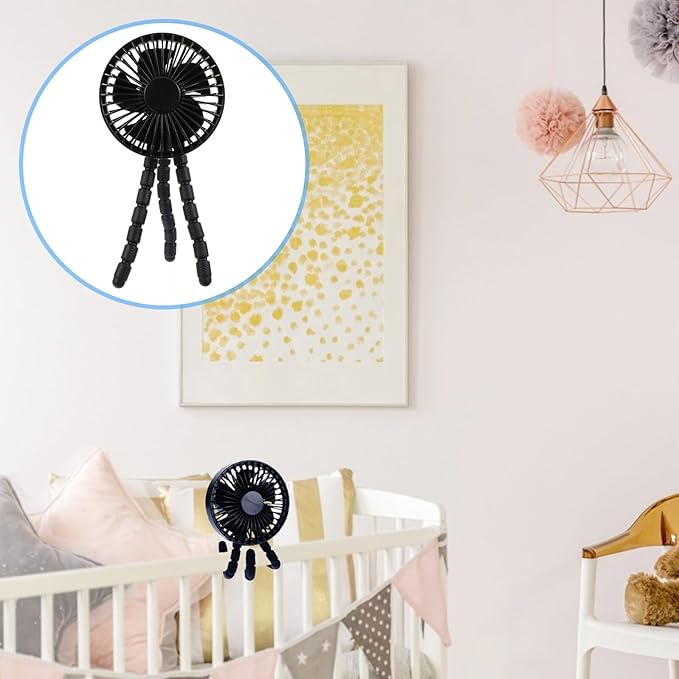 Portable Stroller Fan with Flexible Tripod, Mini Rechargeable USB Clip Fan for Strollers, Mute Operation and Outdoor Travel Cooling