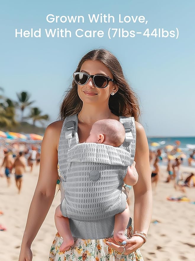 GROWNSY Baby Carrier Newborn to Toddler (7-44lbs), Ergonomic & Cozy Wraps Carrier with One-Click Buckle, Head Support for Hands-Free Comfort, Design for Infant to Toddler, Silver Grey