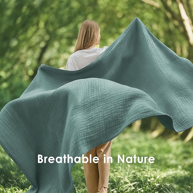 EMME Muslin Twin Blankets for Couch Breathable Gauze All Season Soft and Lightweight Pre-Washed Cotton Blanket (Teal, 60"x80")