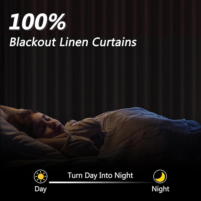 Guken 100% Blackout Curtains 96 Inch Length 2 Panels Set for Living Room Bedroom Back Tab Thermal Insulated Black Out Linen Drapes Room Darkening Window Curtains 96 Inches Long