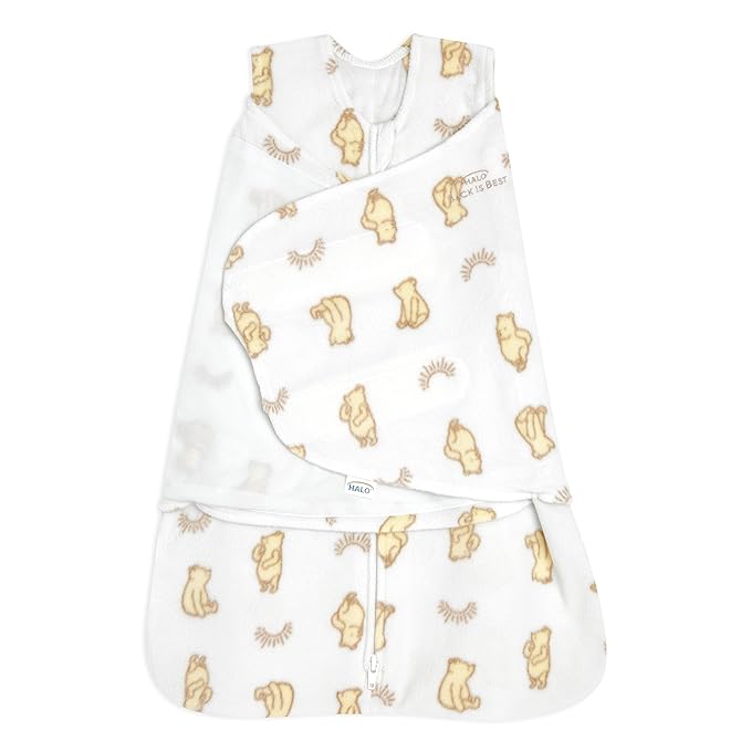 HALO Micro-Fleece Sleepsack Swaddle, 3-Way Adjustable Wearable Blanket, TOG 3.0, Sunshine Winnie, Newborn, 0-3 Months
