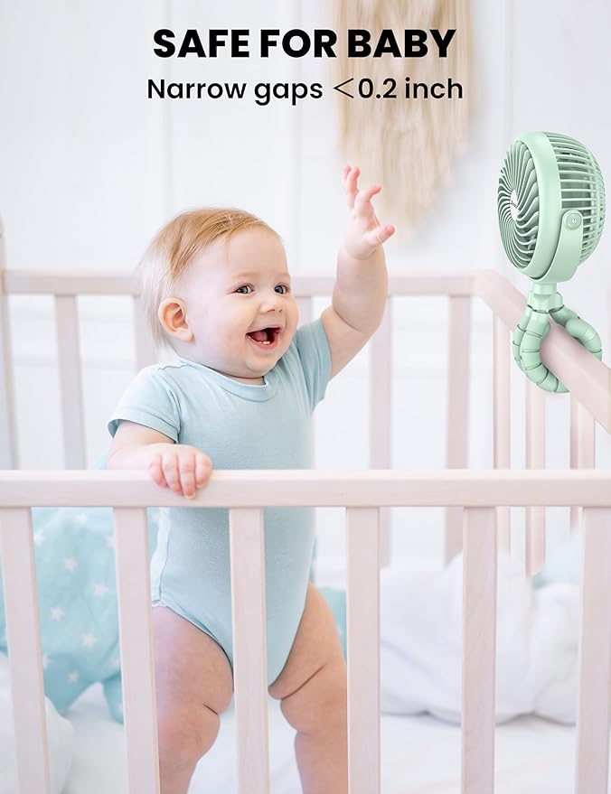 AMACOOL Baby Stroller Fan - 5000mAh Rechargeable, 3-Speed, Strong Yet Quiet, 360°Rotate Portable Clip on Fan for Travel, Car Seat, Crib, Bike, Treadmill, Beach Vacation Essentials