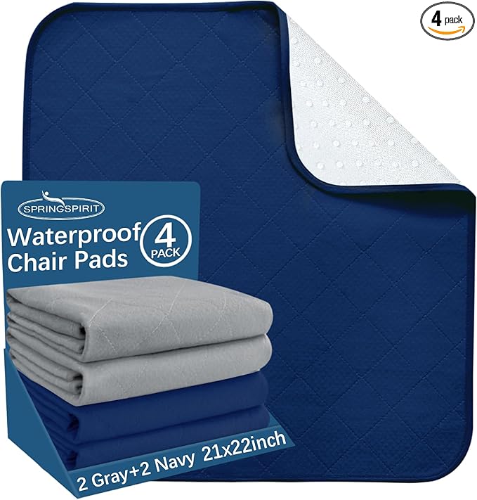 Waterproof Chair Pads for Incontinence Washable 22'' x 21'', 4 Pack Absorbent Seat Protector Underpads for Adults, Elderly, Kids, Toddler and Pets, Grey and Navy
