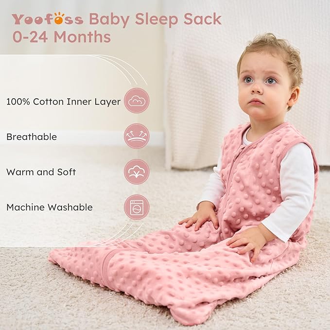 Yoofoss Fleece Baby Sleep Sack 12-18 Months with Plush Dots, TOG 1.5 Baby W