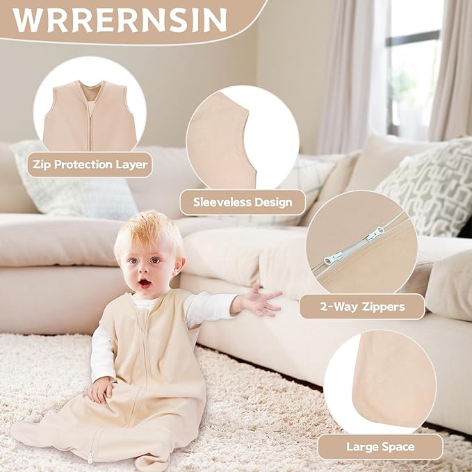 Wrrernsin Baby Sleep Sack 0-6 Months,100% Cotton TOG 0.5 Wearable Blanket for Newborn and Infant, 3 Pack 2-Way Zipper Lightweight Sleeping Bags for Toddler