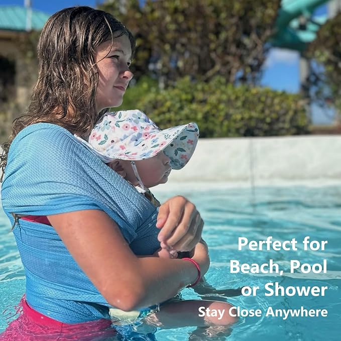 Baby Wrap Sling Carrier for Newborn, Infant, Toddler, Kid | Breathable Lightweight Stretch Mesh Water Sling | Nice for Summer, Pool, Beach, Swimming | Perfect Shower Gift Bluishgreen