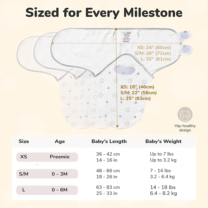 Baby Swaddle Blanket, Swaddle Wrap for Newborn and Infant, Adjustable Swaddle Set for Baby Boy and Girl, 3 Pack Soft Organic Cotton, Large (3-6 Months), Grey and White