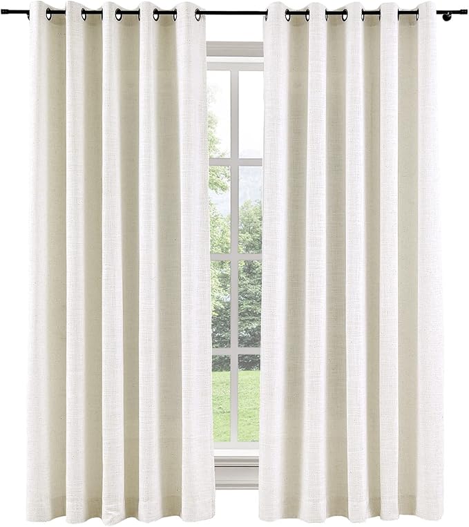 ChadMade Faux Linen Grommet Curtain 63 Inches Long Drape with Blackout Lining for Living Room Bedroom 50Wx63L, 1 Panel, Ivory White, Tallis Collection