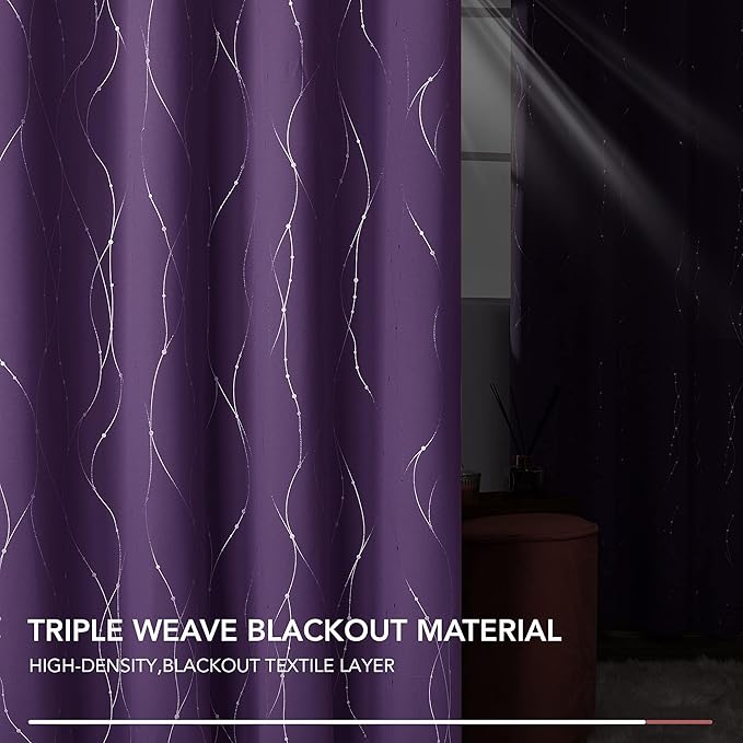 Deconovo Blackout Curtains for Bedroom, 72 Inch Curtain, Thermal Insulated Soundproof Purple Drapes, Grommet Top, Machine Washable, Set of 2 Panels for Living Room Nursery Party Apartment Home Decor