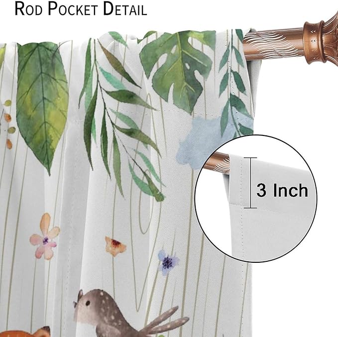 Forest Animal Curtains, Watercolor Wild Animal Bear Fox Deer Kids Window Treatments for Living Room Bedroom,Child Nursery Colorful Wildlife Jungle Forest Living Room Window Drapes Fabric,72x63Inch