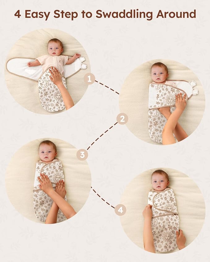 Baby Swaddles for Newborns with Zipper, 100% Cotton Newborn Swaddle Sack, 3 Pack Baby Swaddles 3-6 Months Swaddle Sleep Sack for Newborn Baby Boy Girl Brown Sun