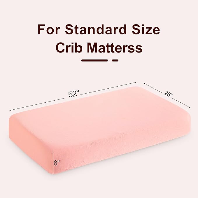 NTBAY 2 Pack Muslin Cotton Crib Sheets, Soft and Breathable Double Layer 28x52 Baby Crib Sheets for Standard Crib and Toddler Mattresses, Boys, Girls, Unisex, Coral Pink, 28x52 Inches