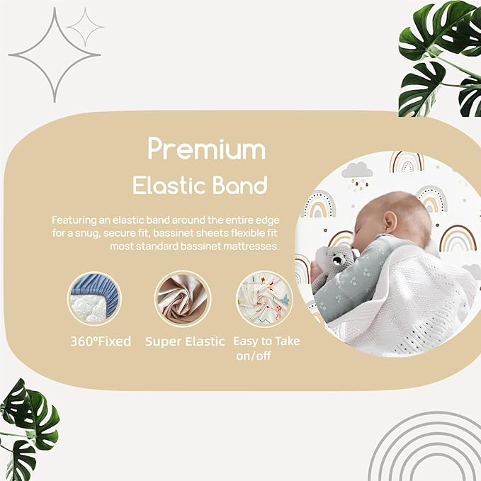 4 Pack Bassinet Sheets 20" x 33", Compatible with Angelbliss, YADAQE, Maxi-COSI Iora/Swift, Pamobabe, BIERUM and Papablic Baby Bassinet, Soft and Skin-Friendly, Blue and Color Rainbow