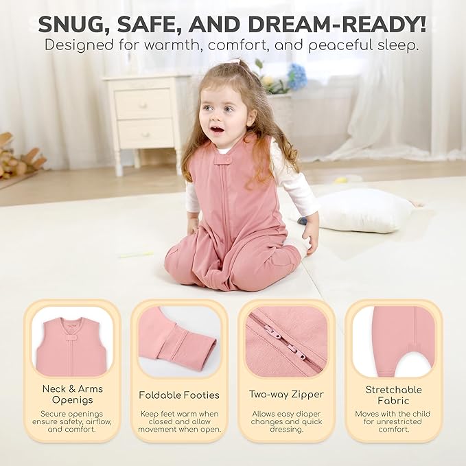 Mama Cheetah Toddler Sleep Sack with Feet 4T-5T, 1.0 TOG Organic Cotton Baby Wearable Blankets with Legs, Baby Sleeping Bag for Walkers, Early Walker X-Large