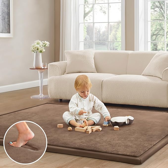Baby Play Mat for Floor Tummy Time Nursery Rug Muscle Area Rug Playroom Rug Tatami Mat 6'7"x4'11" Memory Foam 1.3" Thick,Coffee