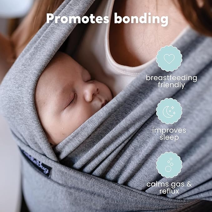 Cuddlebug Hands-Free Baby Carrier - Soft & Stretchy Wrap for Newborn to Toddler 7-35 lbs - One-Size-Fits-All Hip-Healthy Holder (Gray)