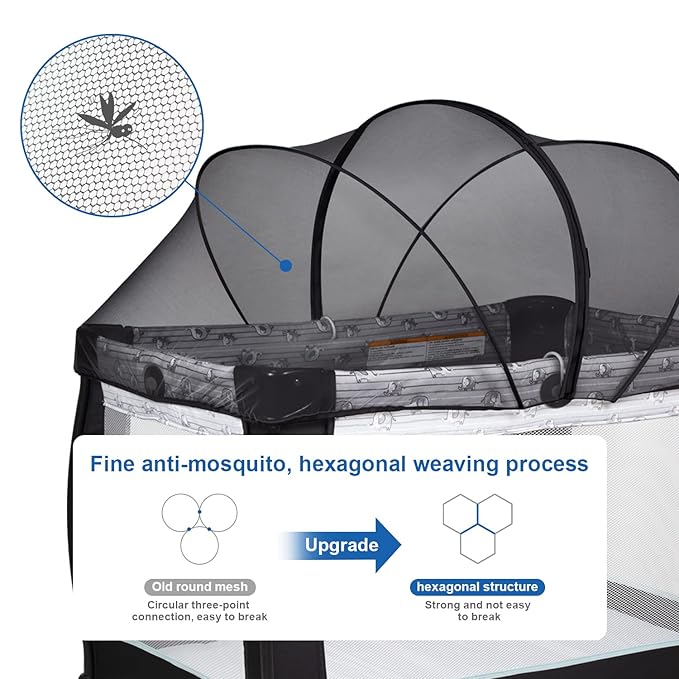 Beberoad Love Pack and Play Cover Playpen Mosquito Net Cover to Keep Cats Out Breathable Net Cover with 2-Way Zipper (Black)