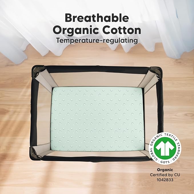 2-Pack Mini Crib Sheets Fitted - 38x26 Pack N Play Sheets for Pack and Play Mattress, Organic Cotton, Soft & Breathable Playard Bedding, Neutral Mini Toddler Bed Cover for Boys, Girls (Lunaris)