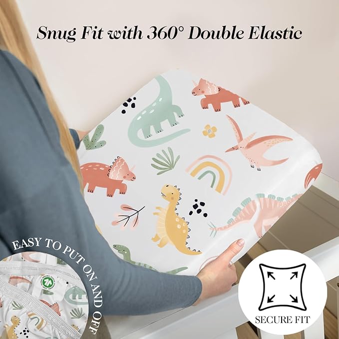 100% Organic Cotton Crib Sheets (3-Pack) - GOTS Certified - Breathable Organic Crib Sheets - Double-Elastic for Secure Fit, Extra Protection for Your Baby - Gender-Neutral Sheet (28"x55")/ 140 x 70cm