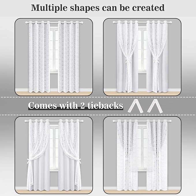 Yinhua Blackout Curtains for Living Room Double Layer Grey Curtains for Bedroom 84 Inches Long Nursery Curtain with Tiebacks, Thermal Insulation Grommet Drapes for Dining Room, 52" W x 84" L