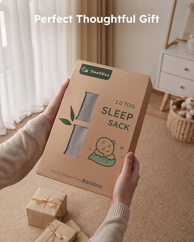 Yoofoss Rayon Made from Bamboo Baby Sleep Sack 6-12 Months 1.0 Tog Baby Wearable Blanket, Super Soft Infant Toddler Sleeping Sack 2-Way Zipper