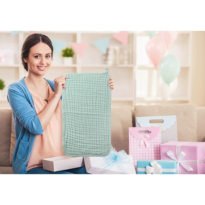 Hicarer 6 Count Muslin Burp Cloths Cotton Baby Burping Rags Large 20 x 10 Inch 6 Layers Spit up Rags Soft Absorbent Multicolor Wash Cloths Diapers for Newborn Baby Girl Boy(Warm Color Series)