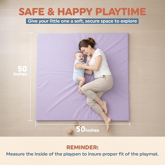 Play Mat Cover Only – Fits 50x50x1 Rollable Foam Floor Mat for Babies – Waterproof, Easy to Clean Replacement Cover for Tummy Time & Crawling –Purple