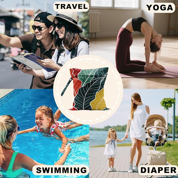 2Pcs Palm Leaves Wet Bags 12x10 Inch, Summer Plant Waterproof Wet Dry Bags, Washable Travel Laundry Bag for Swimsuit Beach Diapers Dirty Yoga Gym Clothes, Plant Gifts for Women Friend Travelers