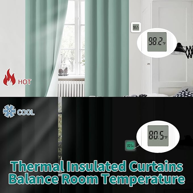 BGment Frosty Green Curtains for Bedroom 63 Inch Length, 100% Blackout Curtains Thermal Insulated Bedroom Curtains 2 Panels Soundproof Window Drapes, Each Grommet Curtains 52 Inch Wide