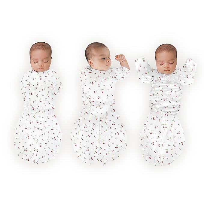 SwaddleDesigns Organic 6-Way Omni Swaddle Sack Arms Up Swaddle for Newborn, More Options to Calm Startle Reflex, Improves Sleep, Small, 0-3 Month, 6-14 lbs, Watercolor Little Cherries