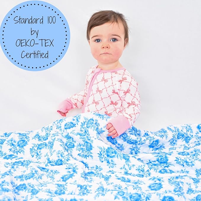 LollyBanks Baby Swaddle Blanket, 100% Cotton Muslin Blankets for Girls, Large 47 x 47 Inches Soft and Breathable Swaddles for Newborns, Gentle Baby Wrap Swaddle, Registry (Blue Peony Print)