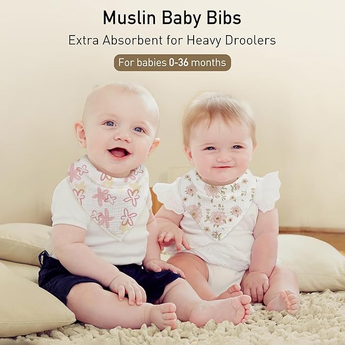 CIVARUA KIDS Muslin Baby Bibs 8 Pack, Baby Bandana Drool Bib for Drooling and Teething, Cotton Soft Absorbent for Girls Boys
