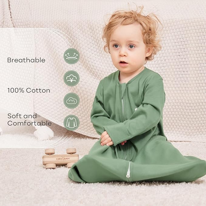 Yoofoss Baby Sleep Sack 12-18 Months Long Sleeve Wearable Blanket Baby 100% Cotton 2-Way Zipper 0.5 Tog Toddler Sleeping Sack, Lightweight(Large)