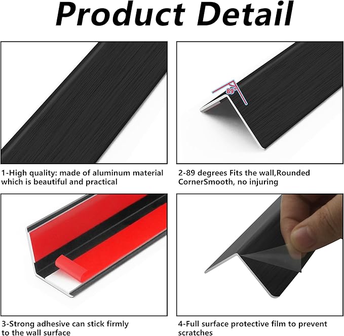 2pcs 57"L*1.42"W Aluminum Self-Adhesive Wall Corner Protectors, Wall Furniture Bumper, Safety Baby Proofing Corner Cushion Table Edge, Wide Coverage and Easy to Install - Black