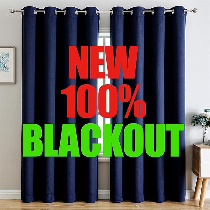 G2000 100% Blackout Curtains for Bedroom & Living Room - 84 Inch Long Navy Blue, Thermal Lined, Insulated, Light Blocking, Noise Reducing, 2 Panels