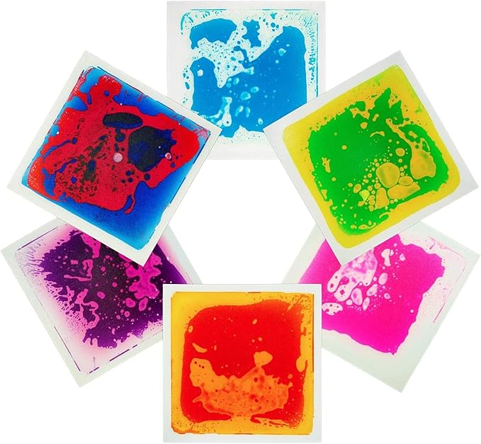 Sensory Liquid Floor Tiles for Kids Austism, Colorful Decorative Liquid Tiles, Early Learning Toys, Activity Play Mats with Anti-Slip Backing, Multi-Color Set of 6 Pack 12" x 12"