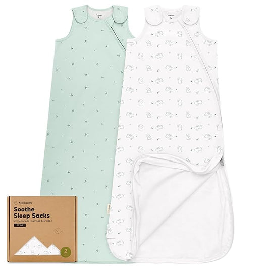 2-Pack Organic Baby Sleep Sacks, 100% Cotton - Soft & Breathable 0.5TOG Baby Wearable Blanket, Toddler Sleeping Sack 18-24 months, Easy to Wear Transitional Swaddles for Newborns, Infants (Bunnies, L)