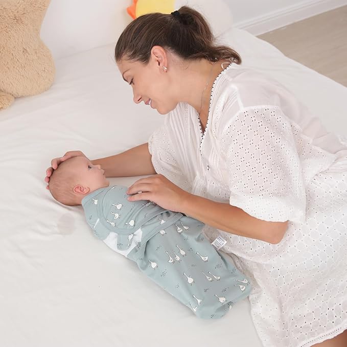 insular Baby Swaddle Wrap, Swaddle Blanket for Newborn and Infant, Adjustable Swaddling Set for Boy and Girl, Soft Cotton Baby Sleep Sack 3 Pack, Beige Swan, Small(0-3 Month)