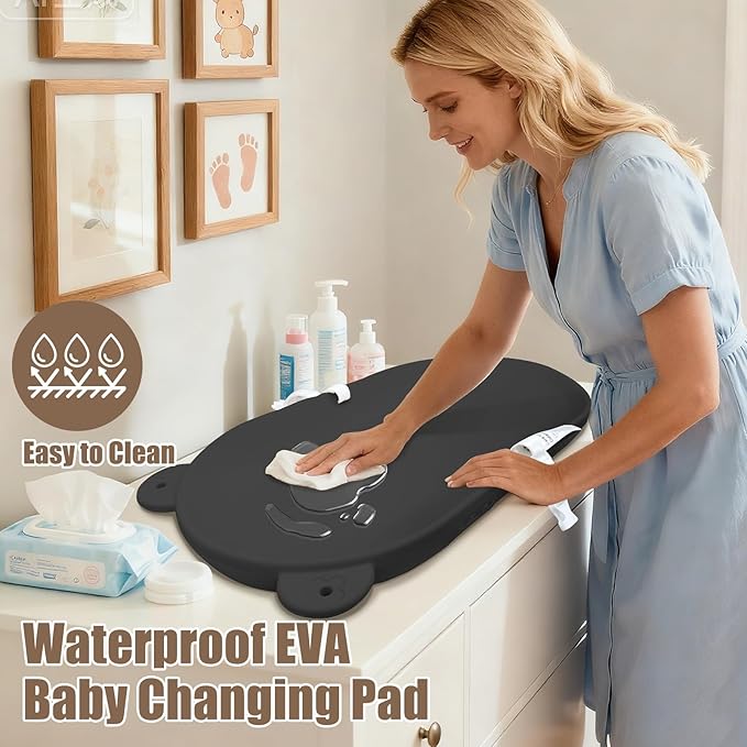 FLEUFAB Changing Pad, Wipeable Diaper Changing Pad with Safety Belt for Changing Table, Nursery, Dresser, EVA Non-Slip Baby Changing Table Pad, Black