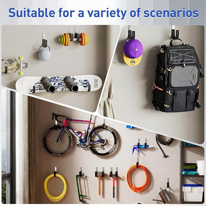 Heavy Duty Wall Hooks, Garage Storage Utility Hooks, Steel Wall Mount Hanger, Tool Organizer Hose Hanger Steel U Hooks for Garage & Garden (6, Black)