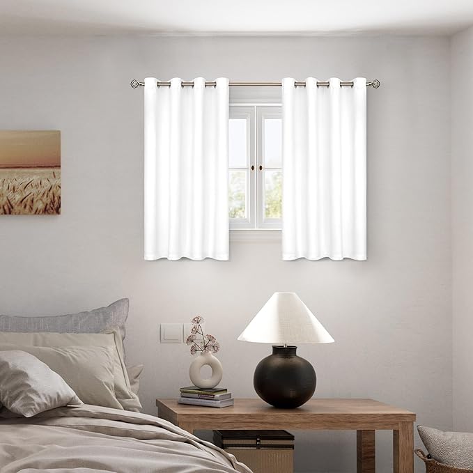 BGment Short 100% Blackout Curtains for Bedroom, Thermal Insulated Energy Efficiency Noise Reducing Grommet Curtains 54 Inch Length with Liner for Small Window 2 Panels Each 46 Inch Wide, Pure White