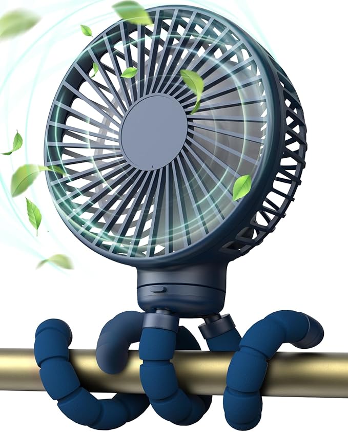 FRIZCOL Stroller Fan for Baby - Portable Fans Rechargeable - Battery Operated Fan(Use for 24Hrs) - Fan for Handheld/Clip On/Car Seat/Desk/Camping (Dark Blue)