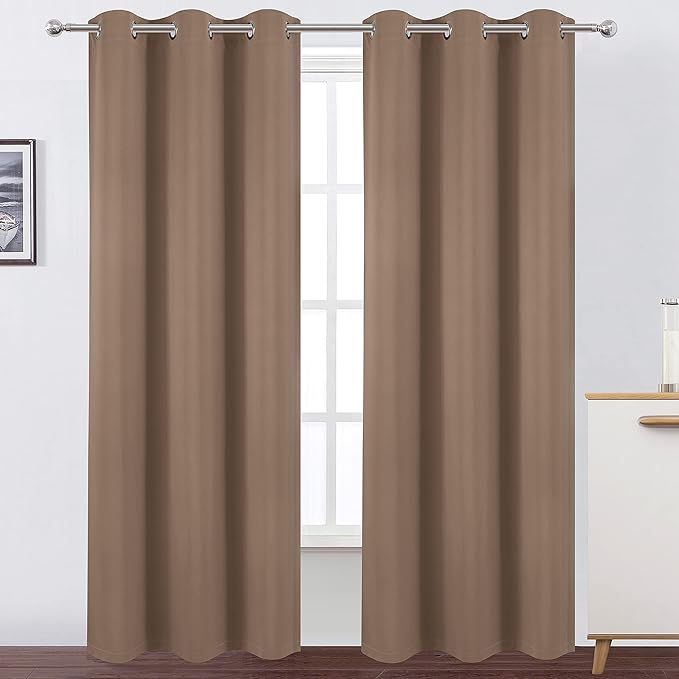 LEMOMO 100% Blackout Curtains 40 x 84 Inch/Cappuccino Curtains 2 Panels with Black Lining Room Darkening Thermal Insulated Bedroom Curtains
