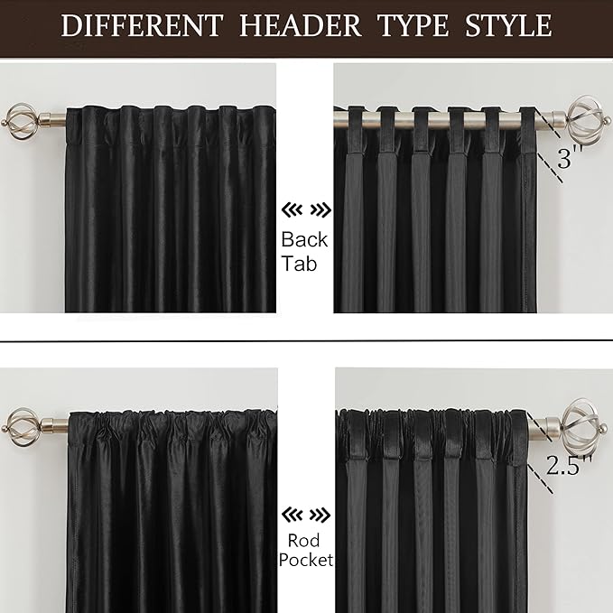 Black Blackout Plush Velvet Curtains 120 inch Long for Bedroom,Set of 2 Panels Liner Rod Pocket Back Tab Thermal Window Curtains Drapes Room Darkening Heavy Decorative Curtains for living room