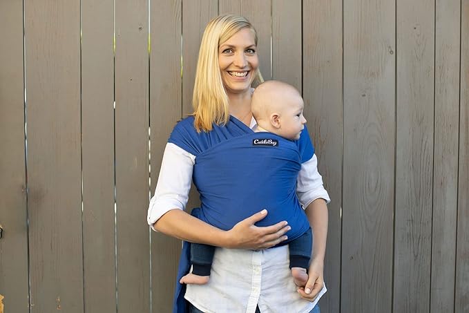 Cuddlebug Hands-Free Baby Carrier - Soft & Stretchy Wrap for Newborn to Toddler 7-35 lbs - One-Size-Fits-All Hip-Healthy Holder (Blue)