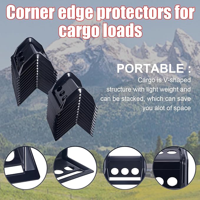 24 Pack Flatbed Edge Protectors Compatible with 4 Inch Ratchet & Winch Straps for for Flatbed Cargo Load Truck Shipping (Black)