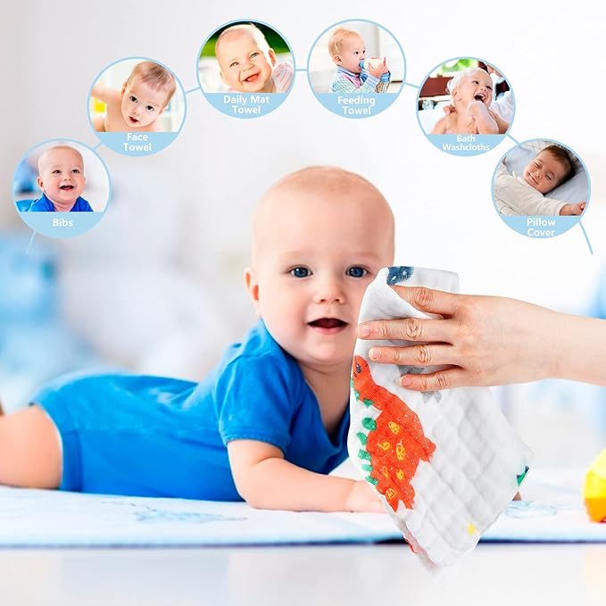 Baby Muslin Washcloths Baby Towels and Washcloths for Newborn Essentials Must Haves Wash Clothes Soft for Baby Muslin Burp Cloths for Face Baby Wash Cloths 10 Pack 10x10 Inches