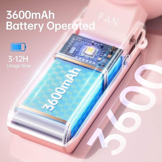 3-in-1 Portable Handheld Turbo Fan-100 Speeds, 13500RPM, 12Hrs Cooling, Digital Display, 120° Rotation, USB Rechargeable Mini Hand Held Personal Fan for Travel, Makeup, Outdoor, Indoor (Pink)